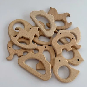 Natural Beech Wood Animals Teething Pendant Baby Teether Toy DIY Jewelry Making - Picture 1 of 21