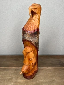 Hand Carved Folk Art Tree Spirit & Eagle Primitive signed art 12” tall - Picture 1 of 12