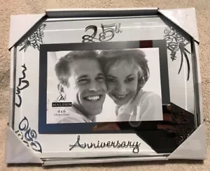 New Malden 25th Anniversary Glass Picture Frame Clear Glass Silver Design - Picture 1 of 3