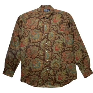 RALPH LAUREN POLO BONNARD BRAUN PAISLEY 100 % WOLLE HERREN MEDIUM BUTTON DOWN HEMD. - Bild 1 von 6