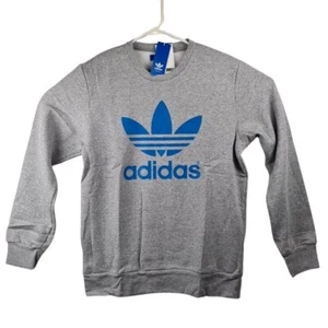 Adidas Mens Original F80716 Mirror Trefoil Logo Fleece Pullover Grey Blue Sz L - Picture 1 of 10