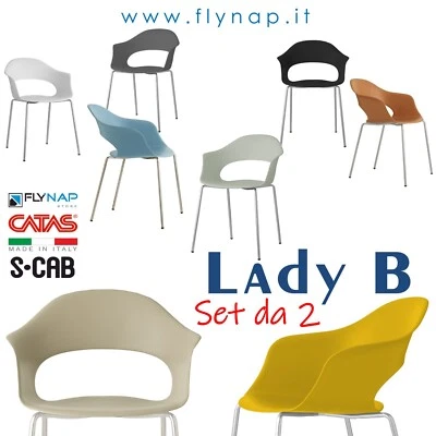 SCAB DESIGN SET DA 2 SEDIE SEDIA CASA BAR LIVING PRANZO LADY B 4 GAMBE CROMATE - Immagine 1 di 4