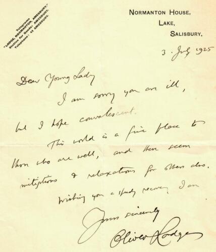 "Electromagnatic Radiation" Oliver Lodge Hand Written Letter Dated 1925 COA 