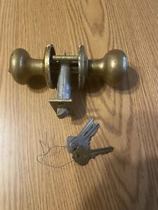 1950 60's Passage Door Key Lock Knob Set Brass