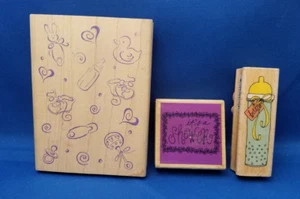 LOT BABY SHOWER - Wooden Rubber Stamp - 3 pc Scrapbook Stamping Craft SALE - Picture 1 of 2
