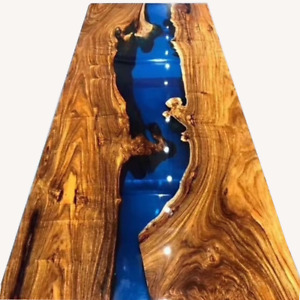Blue Epoxy Table, Made to Order Resin Walnut Table Live Home Decor Made To Order