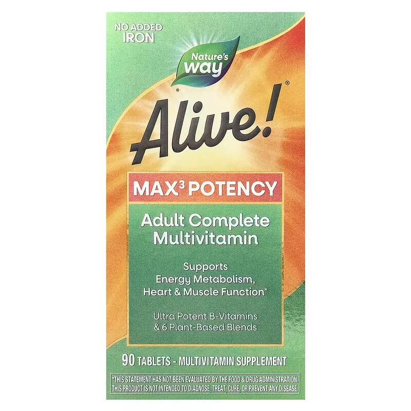 Nature's Way Alive! Multivitamínico Completo Adulto Sin Hierro - 90 Comprimidos Foto 1 de 1