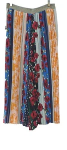 Anthropologie Pants M Blue White Red Green Black Gold Pleated Palazzo Wide Leg 8 - Picture 1 of 11