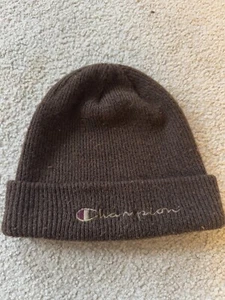 Champion Brown Script Logo Ribbed Winter Hat Beanie Hat One Size Unisex - Picture 1 of 3