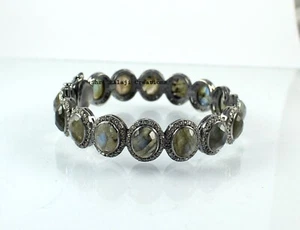 Natural Rosecut Diamond Pave & Moonstone 925 Sterling Silver Bangle Jewelry - Picture 1 of 4
