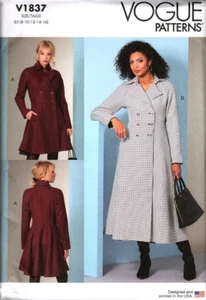 Vogue V1837 Misses 8 to 16 Double Breasted Flared Coat Uncut Sewing Pattern - Picture 1 of 2