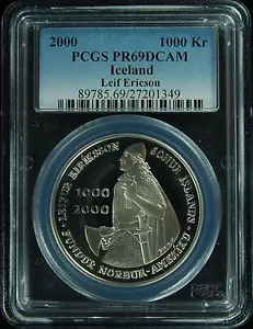 2000 PCGS PR69DCAM Leif Ericson ICELAND Commemorative Dollar (New PCGS Label) - Picture 1 of 1
