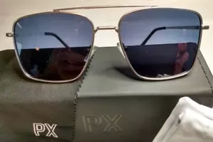 PX EMILE POLARIZED SUNGLASSES - SILVER METAL FRAMES / BLUE LENS – EXTRAS - Picture 1 of 6