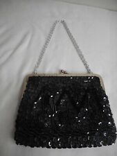 Vintage Hand Made Clutch Handbag Purse Black beaded sequin Estate Find