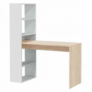 Escritorio Roble + Librera Blanca 5 Estantes para Casa Y Oficina 120x50cm H - Imagen 1 de 5