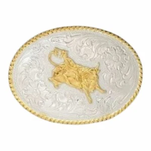 3D Belt Company Silver Strike Bull Rider Kids Belt Buckle, Silver / Gold - Picture 1 of 1