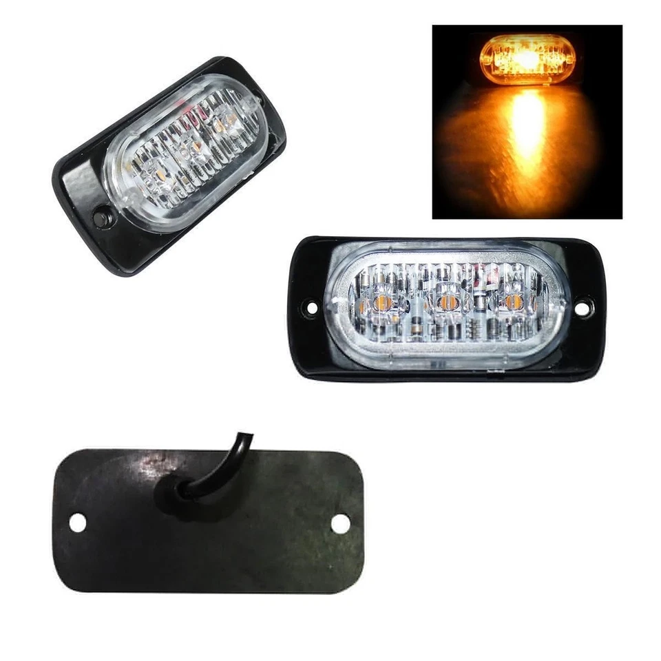 2X Luce 3Led Stroboscopica Brillante Faro 12/24V Giallo Arancio Lampeggiante - Immagine 1 di 4