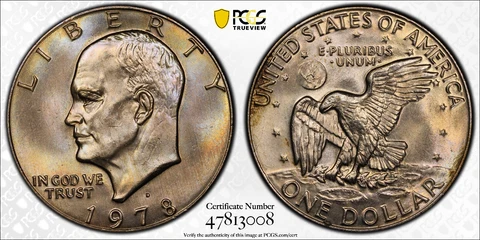 1978-D Ike $1 Eisenhower Dollar PCGS MS65+ Protected by Gold Shield & TrueView Cover