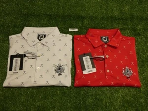2 Pack FootJoy Youth Junior Self Collar Golf Shirts CC Logo White/Red Medium - Picture 1 of 4