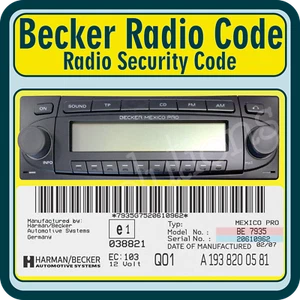 Becker Radio Unlock Code Decode Harman - Picture 1 of 3