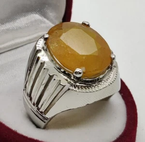 Natural Oval Heated and Treated Yellow Sapphire Handmade Sterling Silver Ring - Picture 1 of 9