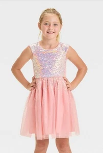 Girls' Short Sleeve Tulle Sequin Dress - Cat & Jack Light Pink - Picture 1 of 2