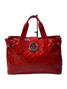 ARMANI JEANS Tote Bag Enamel RED Solid Color Quilted - Picture 1 of 6
