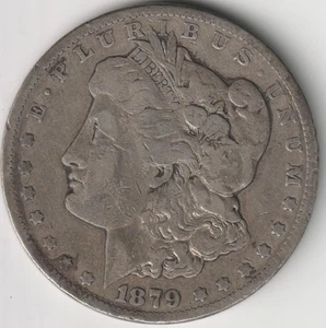 BETTER DATE 1879-CC MORGAN SILVER DOLLAR AB, VF - Picture 1 of 2