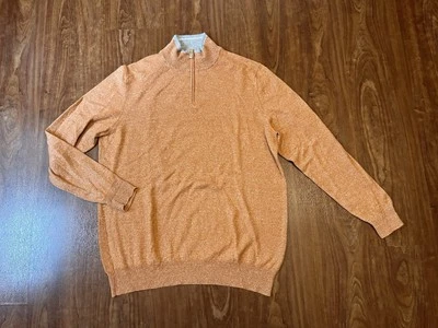 Suéter Pullover Fedeli 1/4 Cremallera Talla 56 US XL en Naranja Cachemira y Lino Foto 1 de 4