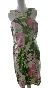 Talbots Pink Green Front Criss Cross Strap Sheath Dress Size 8 Worn Once - Picture 1 of 14