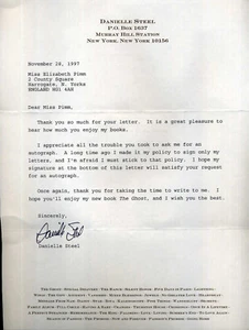 DANIELLE STEEL Signed Letter - Author / Writer - Literature - 10"x8" reprint - Picture 1 of 1