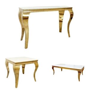 Louis Luxury Italian Gold White Black Glass Coffee Lamp Console Table 2022 NEW