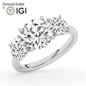 Round Solitaire Labgrown Diamond Trilogy Ring Platinum 5 Ct F VS1 - Picture 1 of 19