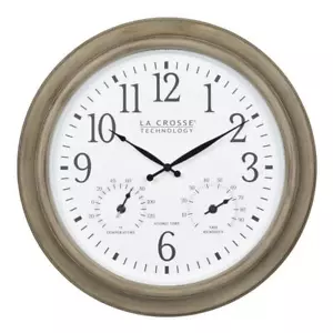 La Crosse Technology Wall Clock w/ Temp+Humidity 18" Atomic Analog Round Tan - Picture 1 of 4