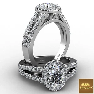 Ovaler Diamant-Verlobungsring geteilter Schaft Halo französisches pave-Set GIA D VVS1 1,25 kt - Bild 1 von 12