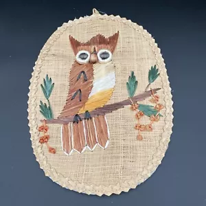 Vintage Raffia gewebte Eule Wandbild - Philippinen - 70er Jahre Boho Vögel - Bild 1 von 8