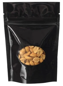 Paquete de 1000 - Bolsas de pie con ventana negras brillantes - 2 oz - 4"" x 6"" x 2"" - Bolsas con cremallera - Imagen 1 de 4