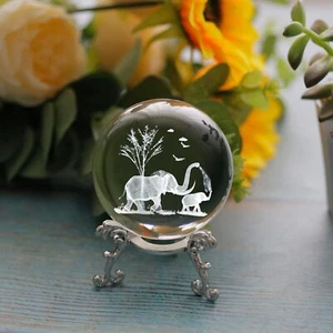 2⅜ inches Elephant Crystal Ball with Stand 3D Laser 2.36"D x 2.36"W x 2.36"H - Picture 1 of 5
