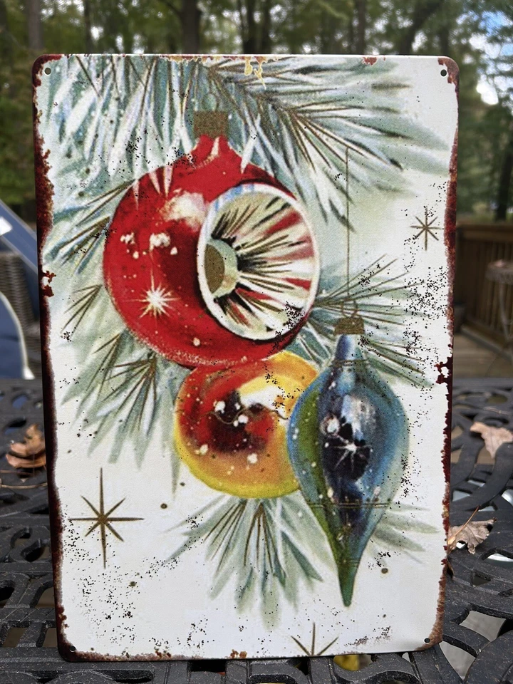 Vintage Inspired Retro Vintage Tin Sign #45 Glass Ornaments Christmas Tree Foto 1 de 1