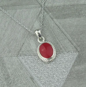 Lucky Libra Vintage Oval Sterling Silver October Birthstone Pendant Necklace - Picture 1 of 1