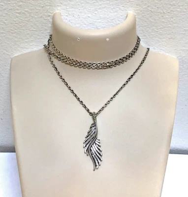 Auténtico colgante y collar de circonita cúbica plumas majestuosas Pandora #390373CZ-70 RETIRADO Foto 1 de 4