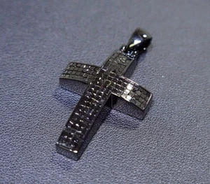 10k Gold Black PVD Princess Cut Invisible Set 3.50ct Black Diamond Cross Pendant - Picture 1 of 7