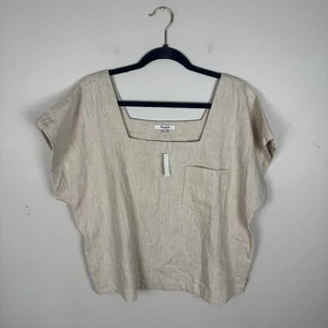 Madewell Damen Größe XL Natur Leinen Baumwolle Eckiger Ausschnitt Top Beige Neutral - Bild 1 von 5