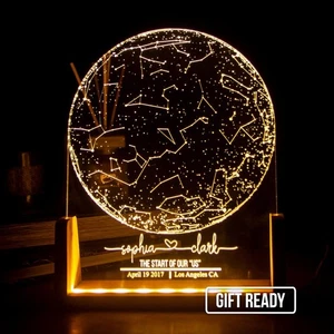Personalized Star Map Night Light Custom LED Lamp Date Location Gift for Couples - Picture 1 of 9