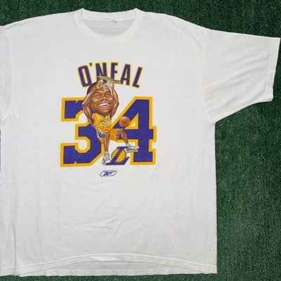 Vintage 2000s Reebok Shaq #34 Los Angeles Lakers Caricature T-Shirt Size 2XL - Image 1 of 4
