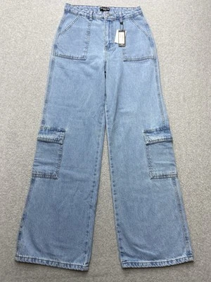 Pretty Little Things Jeans Womens  4 Petite Light Wash High Rise Wide Leg Cargo - Image 1 of 4