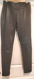 Pantalones Highway One 100 % cuero negros forrados con jersey para mujer 8 cremallera lateral frente plano - Imagen 1 de 7