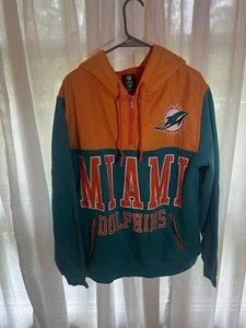 Felpa con cappuccio zip 1/4 Miami Dolphins nuova epoca uomo L - Foto 1 di 5