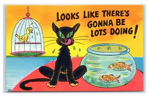 Postcard Looks Like There's Gonna Be Lots Doing cat fish bird comic C390 - Picture 1 of 2