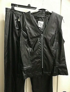 VTG Dani Michaels Black Pleather Slacks and Vest Set SZ 16 - Picture 1 of 10